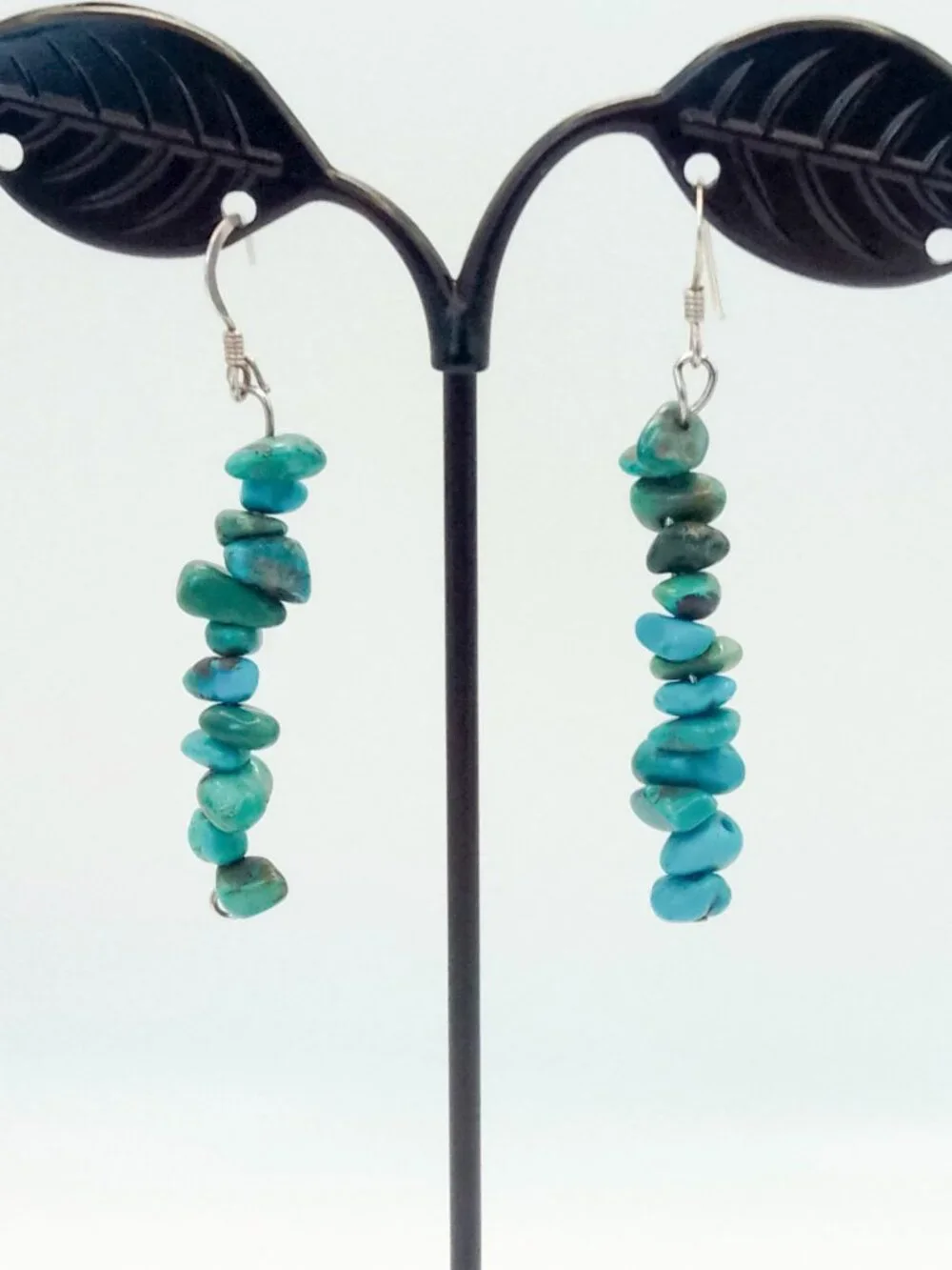 925 Sterling Silver Turquoise Nugget Dangle Drop Southwestern Earrings